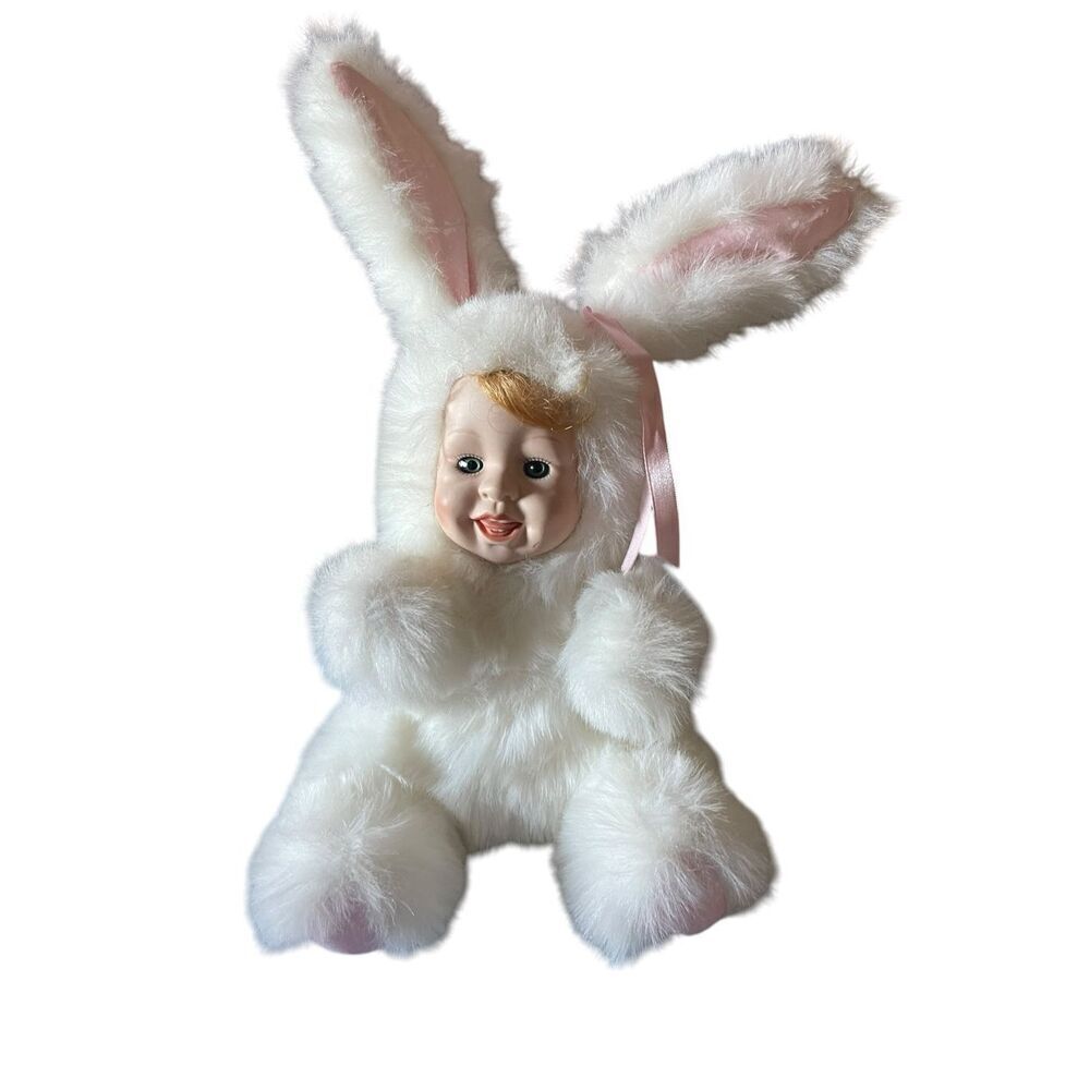 Vintage Ann Geddes Rubber Face Baby Bunny Rabbit Stuffed Plush Doll